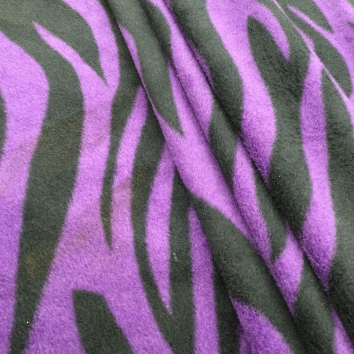 Purple and Black Zebra Stripe Novelty Polar Fleece | By The Yard | 60 Inch Wide Fabric