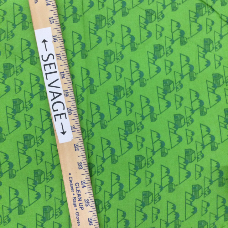 Spring Green Mountain Cabin Motif Print | Quilting Fabric | 100% Cotton | 44 wide | By the Yard 3579 Spring Gree