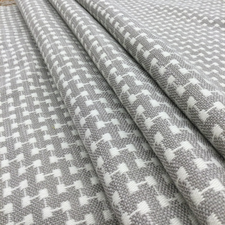 Milan in Pebble | Upholstery & Heavy Curtain Fabric | Grid Design in Grey and Off White | 54 wide | By The Yard