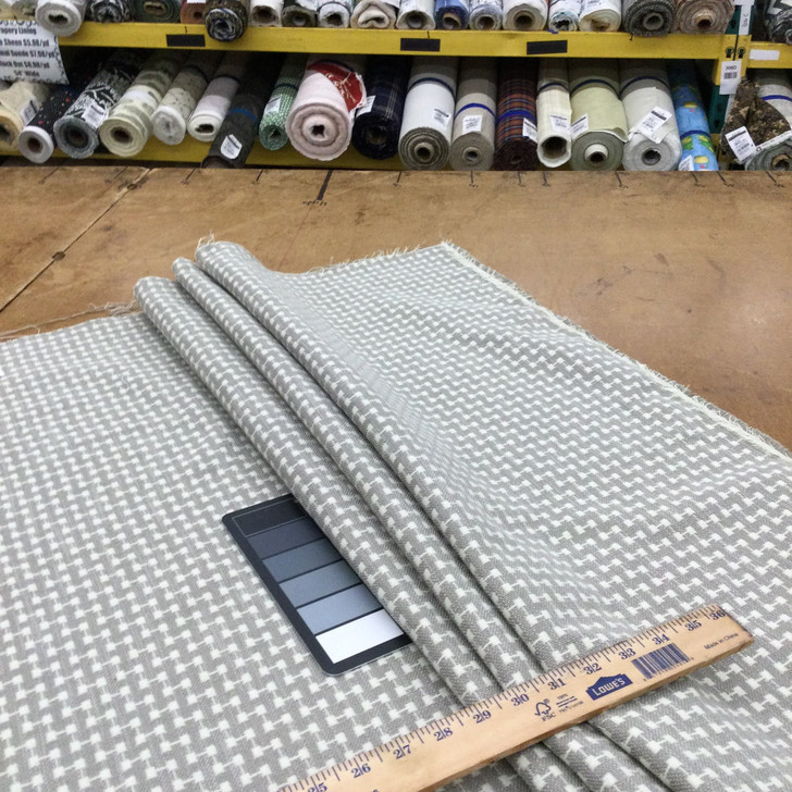 Milan in Pebble | Upholstery & Heavy Curtain Fabric | Grid Design in Grey and Off White | 54 wide | By The Yard