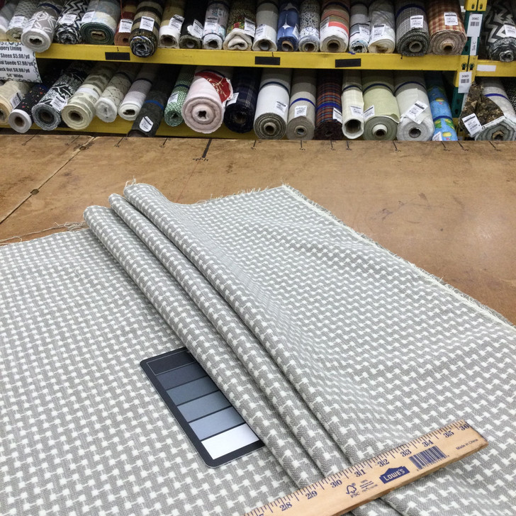 Milan in Pebble | Upholstery & Heavy Curtain Fabric | Grid Design in Grey and Off White | 54 wide | By The Yard