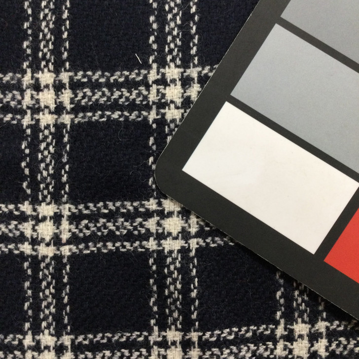 Navy Blue and White Plaid | Woven Wool Fabric | 12oz | 80/20 | 54" Wide | By the Yard