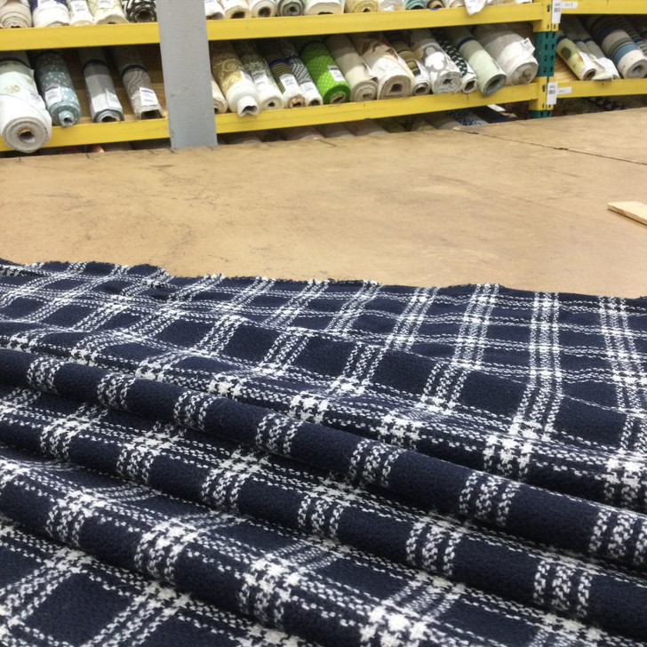 Navy Blue and White Plaid | Woven Wool Fabric | 12oz | 80/20 | 54" Wide | By the Yard