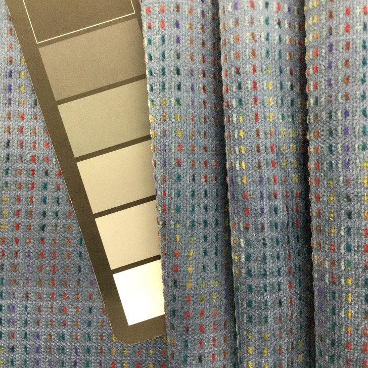 Blue with Multicolored Dashes  | Low-pile Chenille Microfiber Fabric  | Rubber-backed Heavy Duty Upholstery | 54" Wide | By the Yard