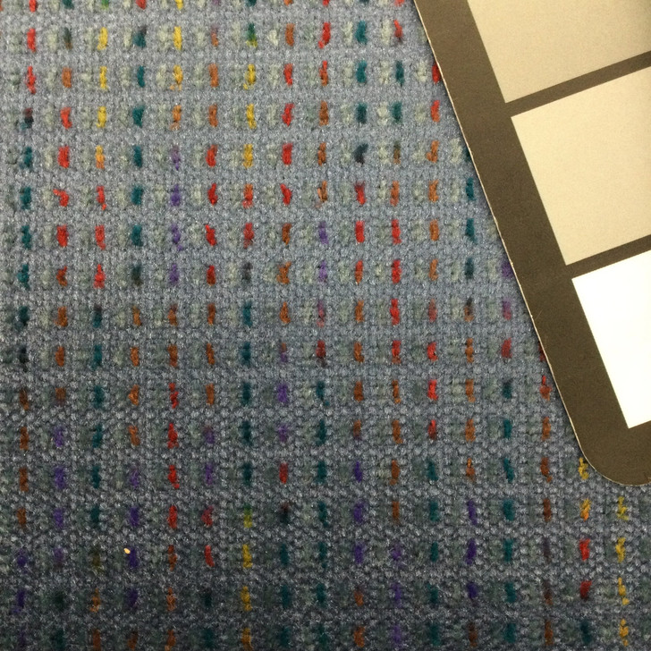 Blue with Multicolored Dashes  | Low-pile Chenille Microfiber Fabric  | Rubber-backed Heavy Duty Upholstery | 54" Wide | By the Yard