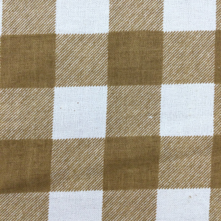Checked Fabric in Tan and White | Home Decor / Drapery | 68" Wide | By the Yard