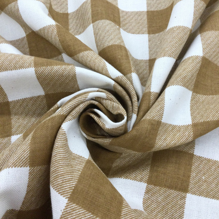 Checked Fabric in Tan and White | Home Decor / Drapery | 68" Wide | By the Yard
