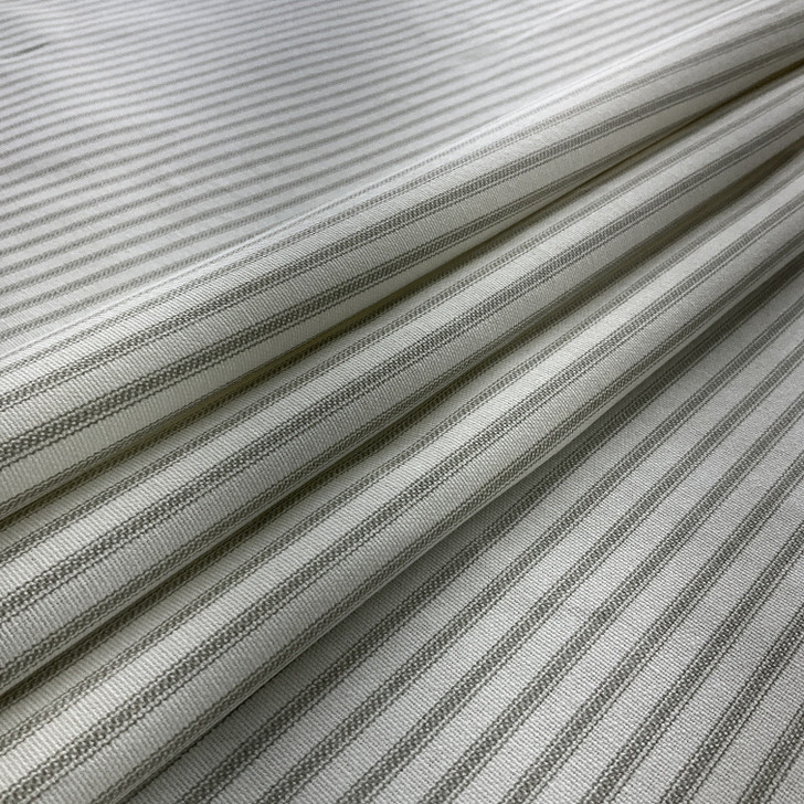 Vertical Ticking Stripe Cotton Duck Ivory and Grey | Medium Weight Duck Fabric | Home Decor Fabric | 54" Wide