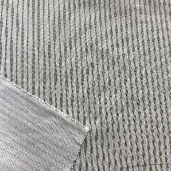 Vertical Ticking Stripe Cotton Duck Ivory and Grey | Medium Weight Duck Fabric | Home Decor Fabric | 54" Wide