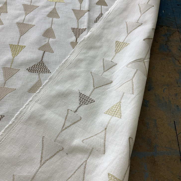 Covington Argento Embroidered Natural | Medium/Heavyweight Woven Fabric | Home Decor Fabric | 51" Wide