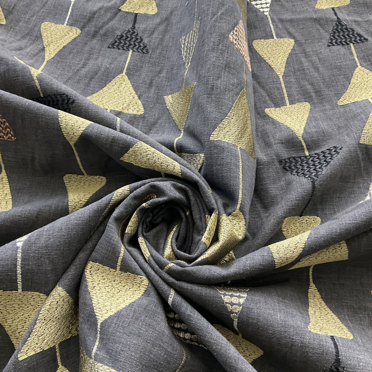 Covington Argento Embroidered River Rock | Medium/Heavyweight Woven Fabric | Home Decor Fabric | 51" Wide