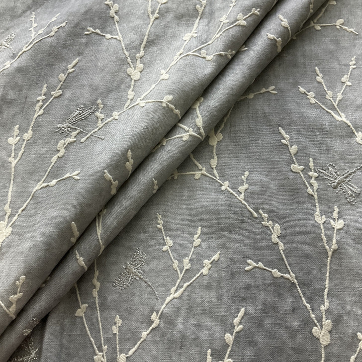 Swavelle High Flyer Embroidered Duck Chrome | Medium Weight Duck Fabric | Home Decor Fabric | 54" Wide