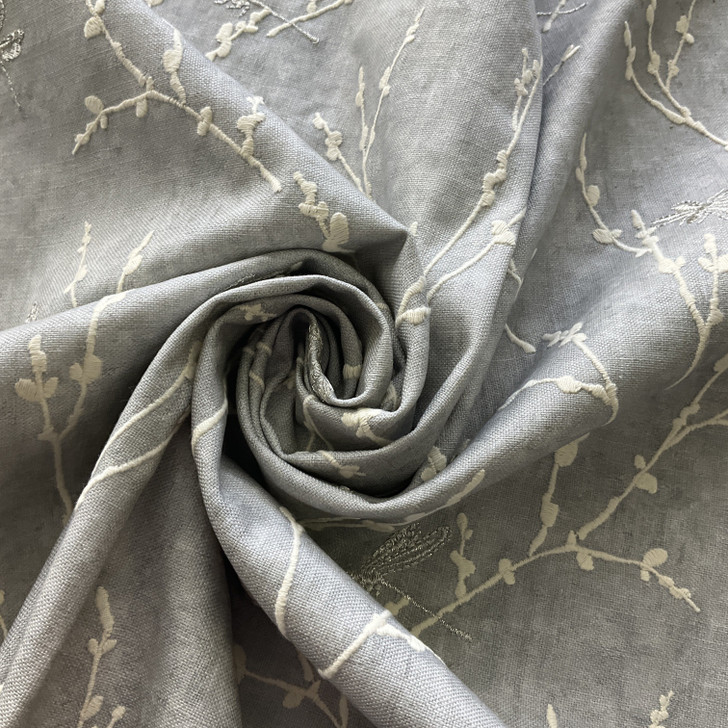 Swavelle High Flyer Embroidered Duck Chrome | Medium Weight Duck Fabric | Home Decor Fabric | 54" Wide