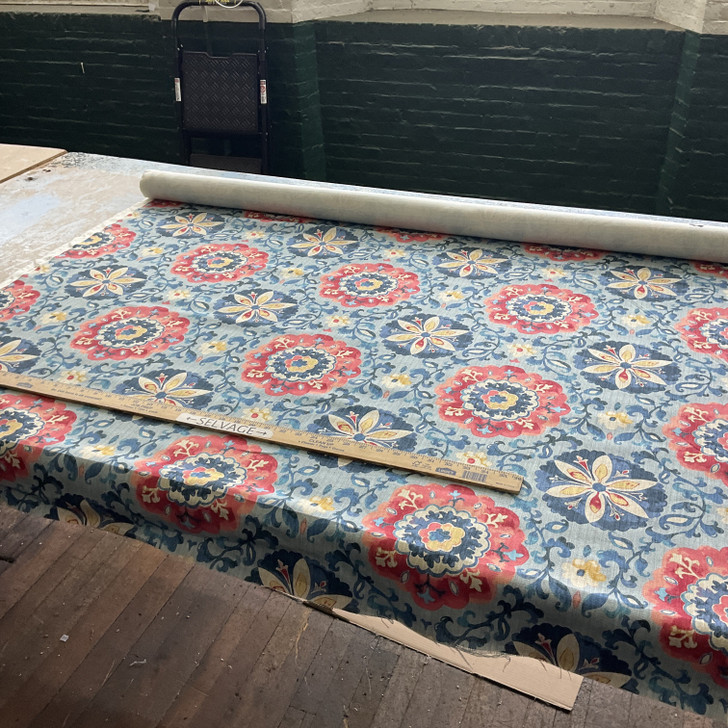 PKL Studio Soumak Suzani Basketweave Lapis | Medium Weight Basketweave Fabric | Home Decor Fabric | 54" Wide