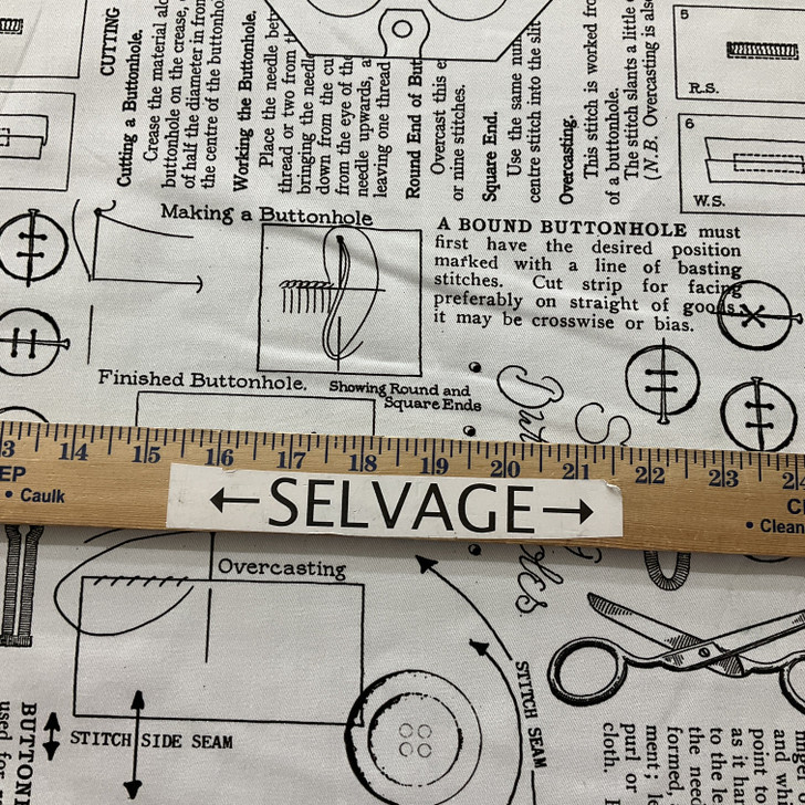 Riley Blake She Who Sew Canvas Button Notes Off White | Home Decor Fabric | 58" Wide