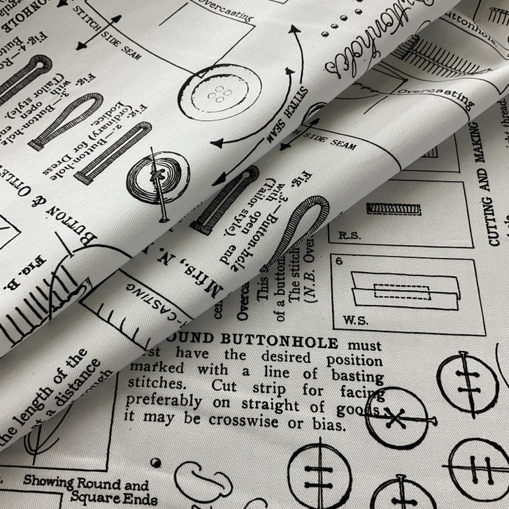 Riley Blake She Who Sew Canvas Button Notes Off White | Home Decor Fabric | 58" Wide