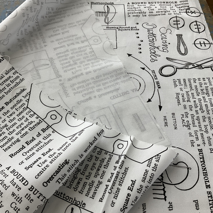 Riley Blake She Who Sew Canvas Button Notes Off White | Home Decor Fabric | 58" Wide