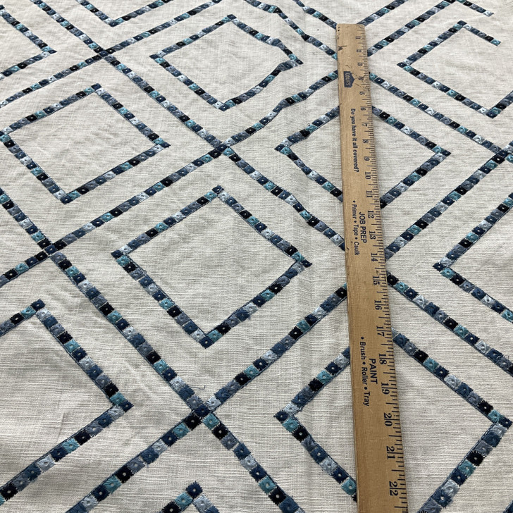 PKL Studio Beaded Lattic Embroidery Duck Porcelain | Heavyweight Duck Fabric | Home Decor Fabric | 54" Wide