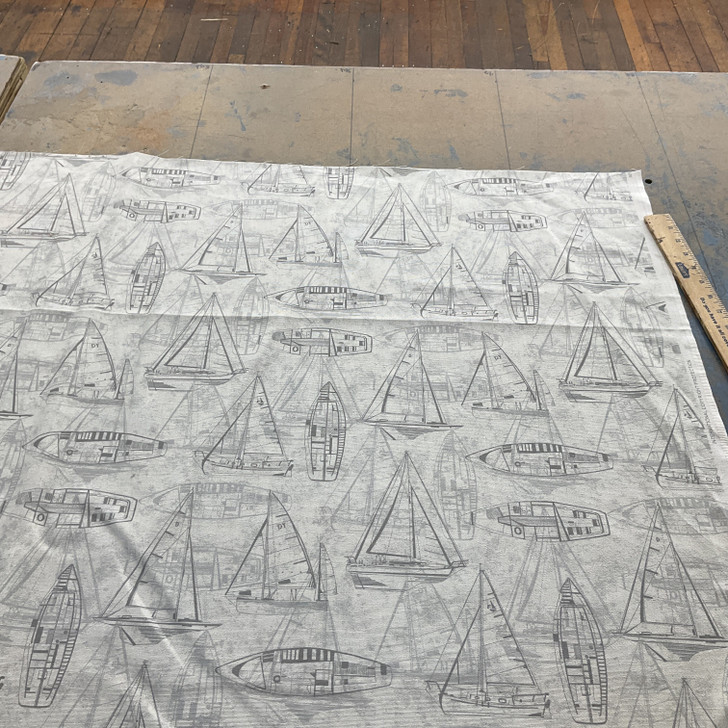 Covington Fabric and Design, Sailboat Silhouette in gray and off white