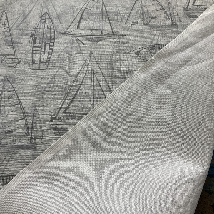 Covington Fabric and Design, Sailboat Silhouette in gray and off white