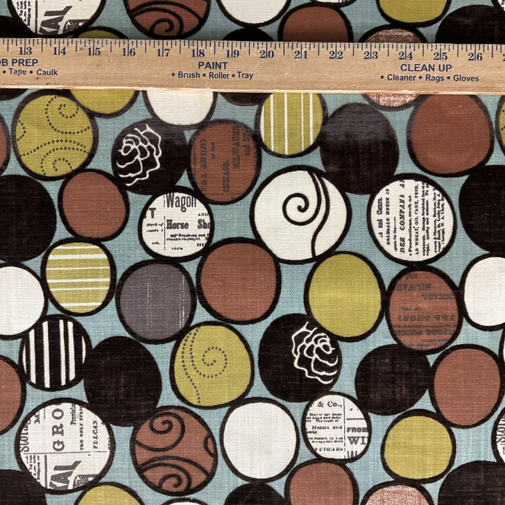 Contemporary Circles with Raised Velvet | Green / Blue / Brown | Home Decor Fabric | Medium Weight | 54" Wide | By The Yard