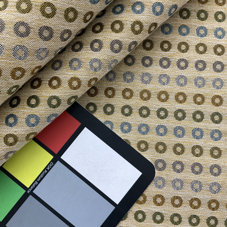 Multi-colored Circles | Upholstery Fabric | Blue Green Yellow Geometric Jacquard | Medium Weight | 54" Wide | By The Yard