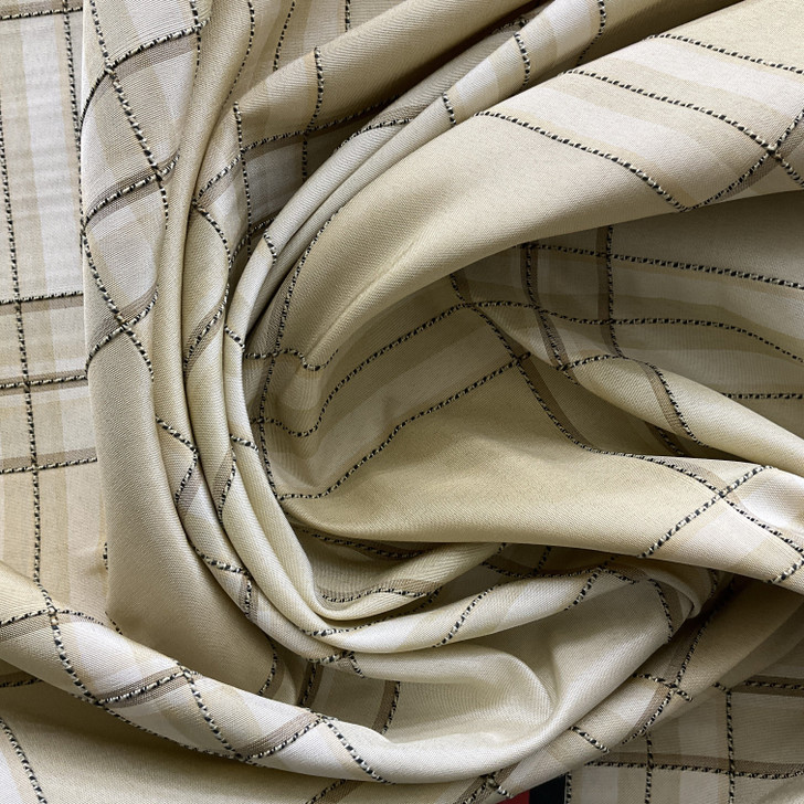 Plaid in Butterscotch | Lightweight Drapery Fabric | Light Tan / Off White / Black | 54" Wide | By the Yard