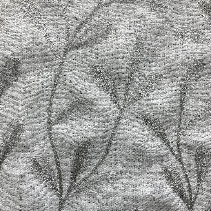 Tangle in White Pebble | Embroidered Drapery Fabric | White Silver Leafy Vines | Medium Weight | 54" Wide | By The Yard