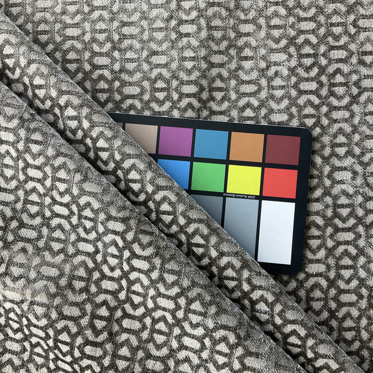 Ambrose in Mushroom | Chenille Upholstery Fabric | Grey Taupe Scrollwork Design | Heavy Weight | 54" Wide | By The Yard