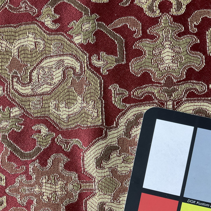 Kashan in Laquer | Upholstery Fabric | Aztec Design in Red / Green | Medium Weight | 54" Wide | By the Yard