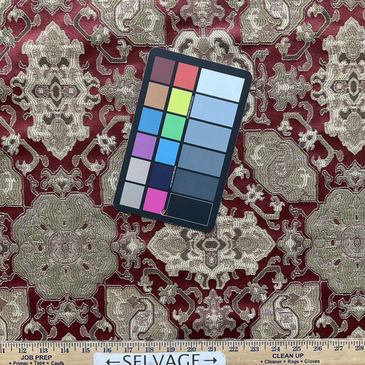 Kashan in Laquer | Upholstery Fabric | Aztec Design in Red / Green | Medium Weight | 54" Wide | By the Yard