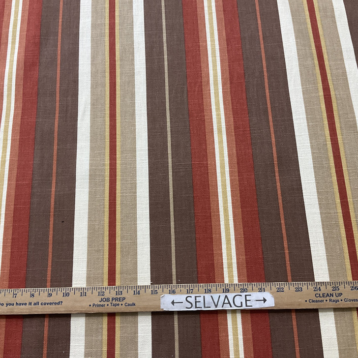 Stripes Brick Orange Brown | Home Decor Fabric | Drapery | Medium Weight | 54" Wide | By the Yard
