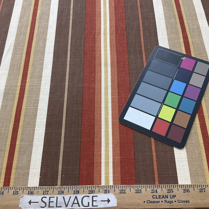 Stripes Brick Orange Brown | Home Decor Fabric | Drapery | Medium Weight | 54" Wide | By the Yard