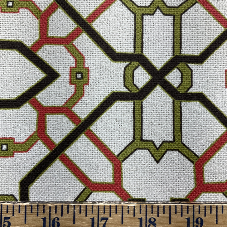 Lattice in Lime / Red / Black | Home Decor / Upholstery Fabric | 54" Wide | By the Yard