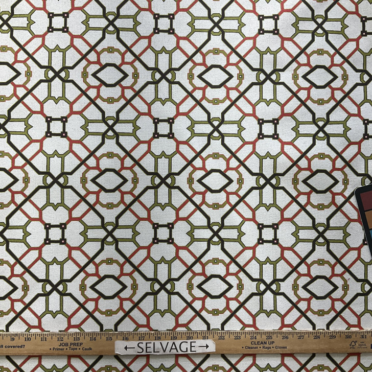 Lattice in Lime / Red / Black | Home Decor / Upholstery Fabric | 54" Wide | By the Yard
