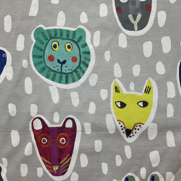 Lion in Grey | Painted Animals with Dabs in Printed Duck Home Decor Fabric | Drapery | Novelty|   Vilber | 100% Cotton |  54" Wide | Sold BTY