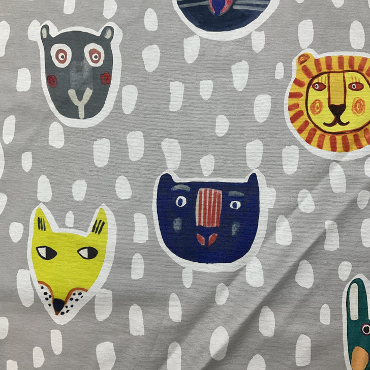 Lion in Grey | Painted Animals with Dabs in Printed Duck Home Decor Fabric | Drapery | Novelty|   Vilber | 100% Cotton |  54" Wide | Sold BTY