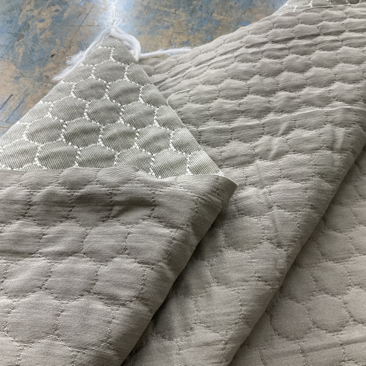 Honeycomb in Chrome | Pre Quilted Upholstery Fabric | Hexagon Geometric in Taupe | Heavyweight | 54" Wide | By the Yard