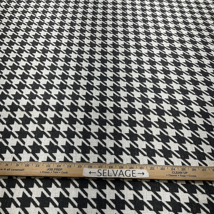 Watson in Tuxedo | Printed Home Decor Fabric | Houndstooth in Black and Off White |  Linen Like | Medium Weight | 54" Wide | By the Yard