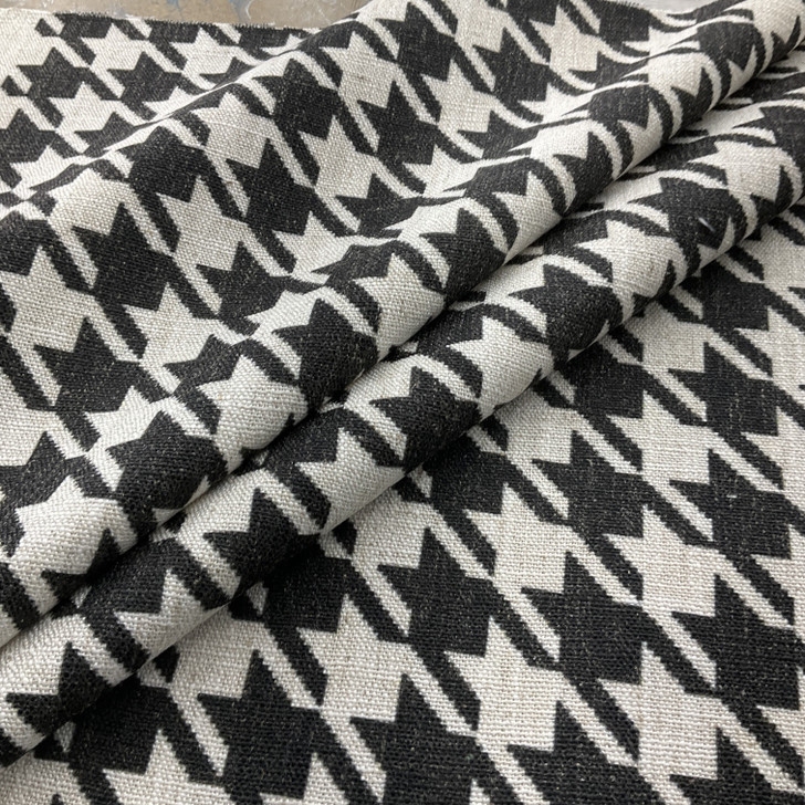 Watson in Tuxedo | Printed Home Decor Fabric | Houndstooth in Black and Off White |  Linen Like | Medium Weight | 54" Wide | By the Yard