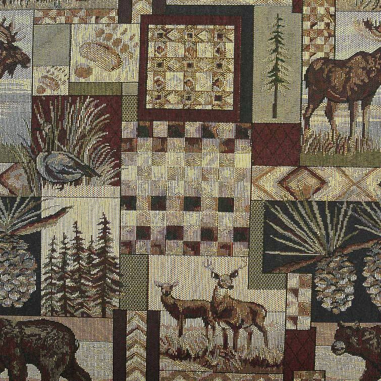 Peters Cabin Upholstery Fabric in STONE | Rustic Tapestry Log Cabin By The Yard