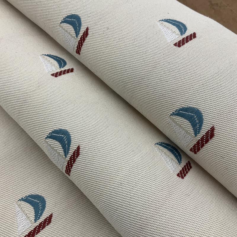 Sail Boat Fabric | Skipper on cream  | Nautical Upholstery Fabric