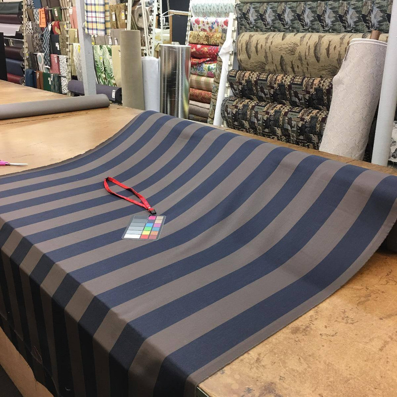 Navy Blue Brown Stripe 100% Wool Fabric | Designer Curtain