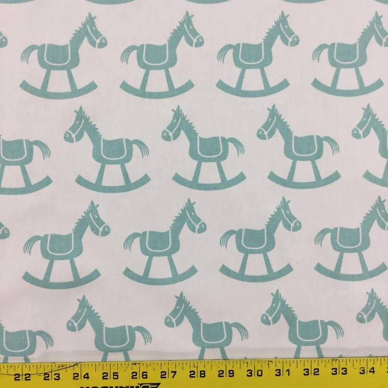 Premier Prints Rocking Horse in White Canal Twill  Fabric By the Yard