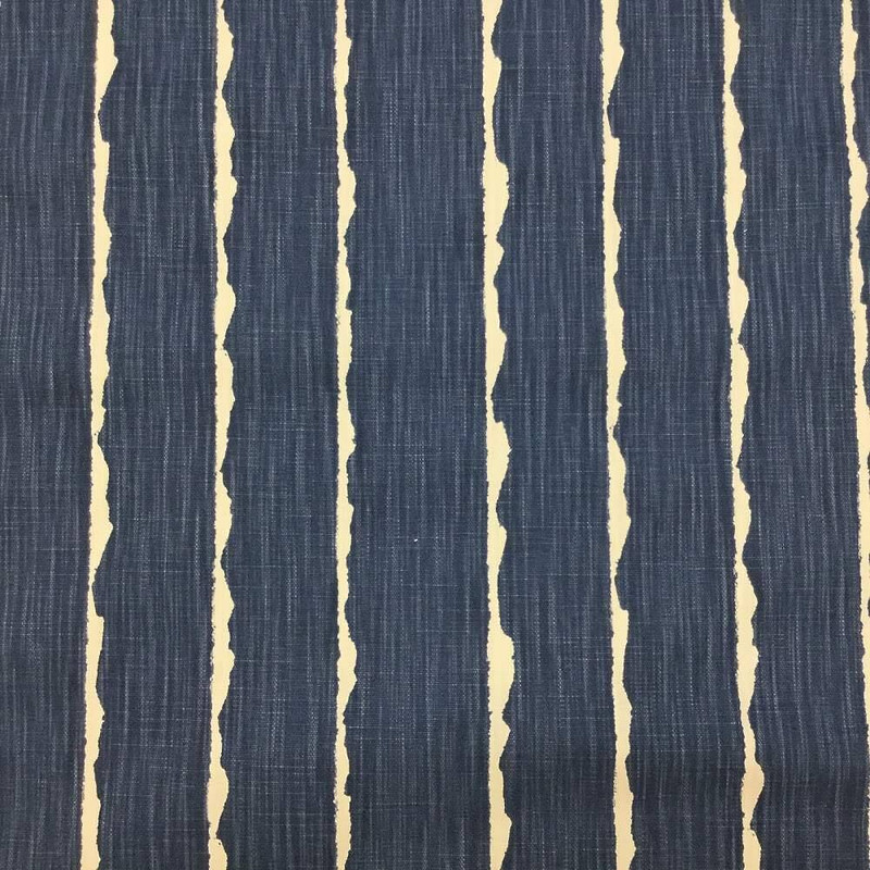 Navy Demin Colored Deckled Edge Stripe in White | Upholstery Fabric | BTY | 54"
