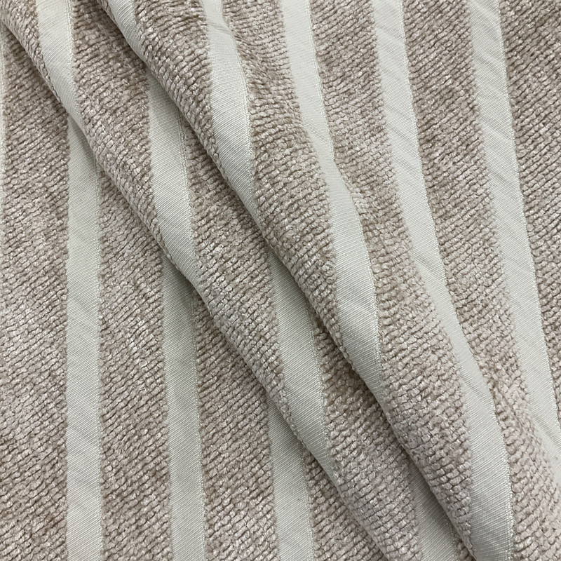 Diagonal Chenille Stripes in Tan Upholstery Fabric | 54" | By the Yard | Durable