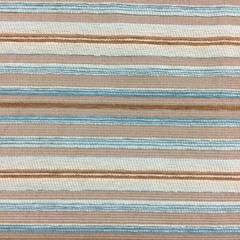 Striped Chenille Fabric | Blue / Brown / Beige | Heavyweight Upholstery | 54" Wide | By the Yard