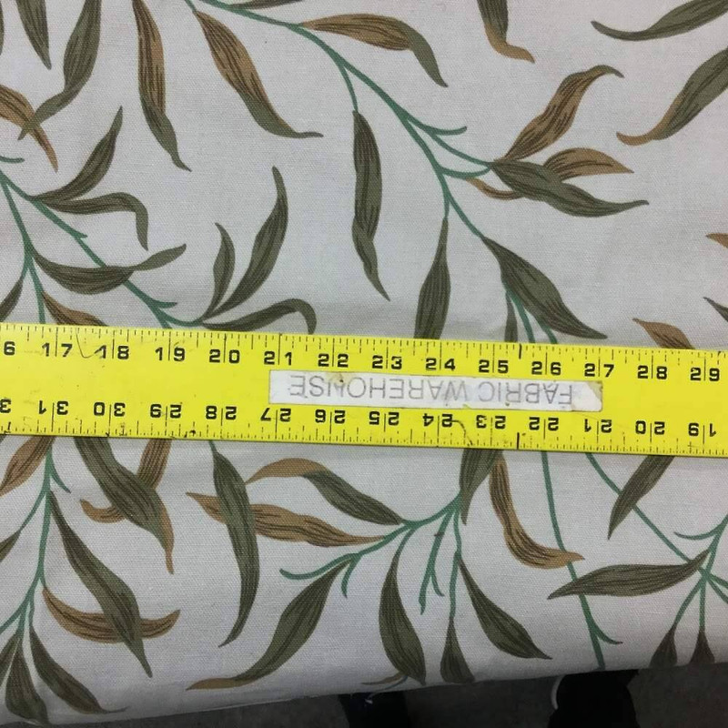 Leaf Stems in Green / Tan / Beige | Upholstery / Slipcover Fabric | 54 W | BTY