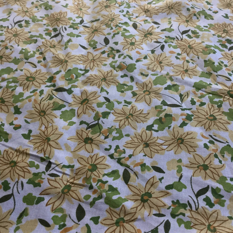 Golden Tan and Olive Green Floral  Lightweight Broadcloth Fabric / Crafting / Home Decor / Cotton Poly Blend / 54 inch wide /