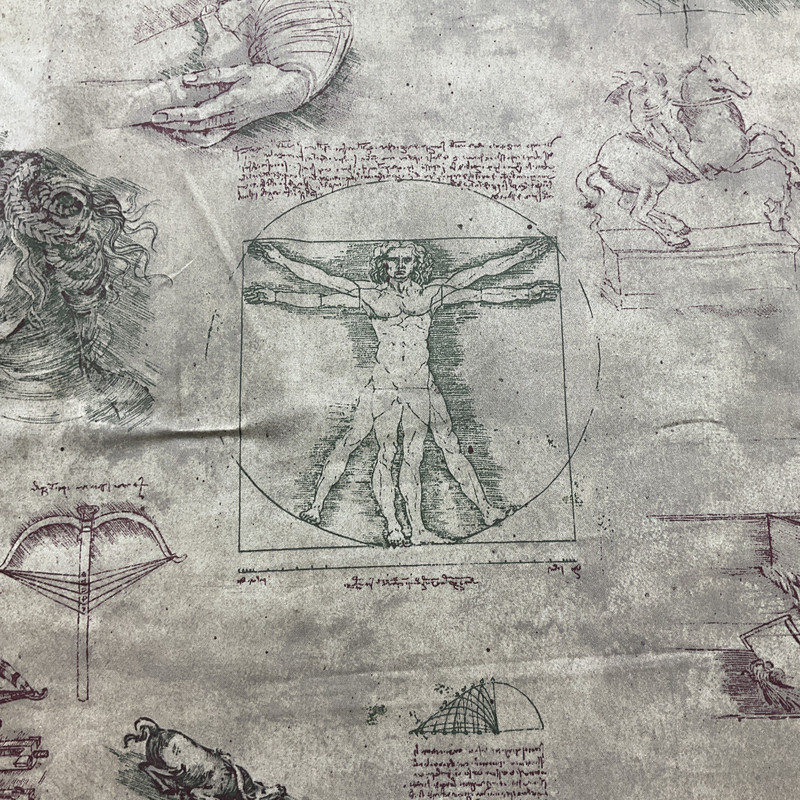 DaVinci Drawings in Taupe / Green / Purple | Home Decor Fabric | 54 W | BTY